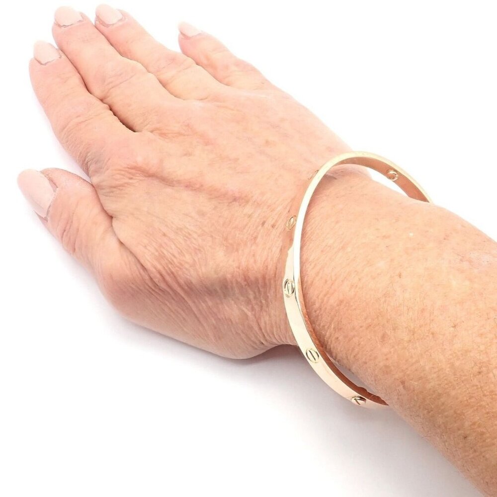 Authentic! Cartier 18k Rose Gold Love Bangle Bracelet Size 21 Paper - Picture 10 of 13